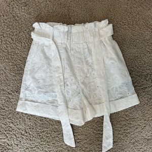 Zara White High Waist Eyelet Shorts